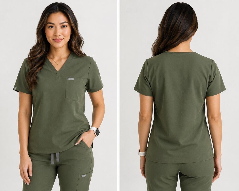 FIGS Catarina Scrub Top XL Olive Green V-Neck Stretch Medical Uniform Women’s